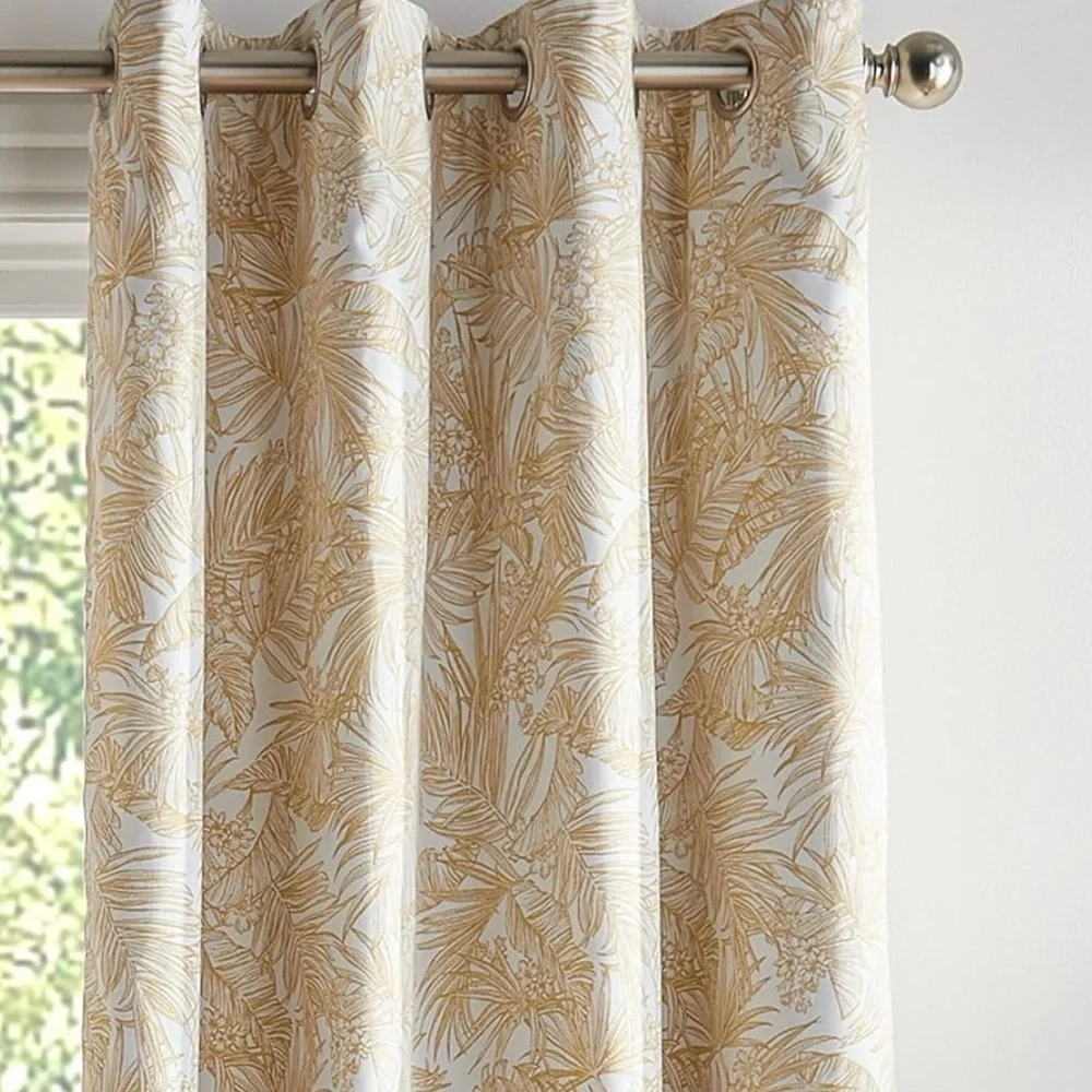 Tommy Hilfiger Tropical Floral Curtain Panel Pair Sahara Sun - 108 Inches - Picture 3 of 7